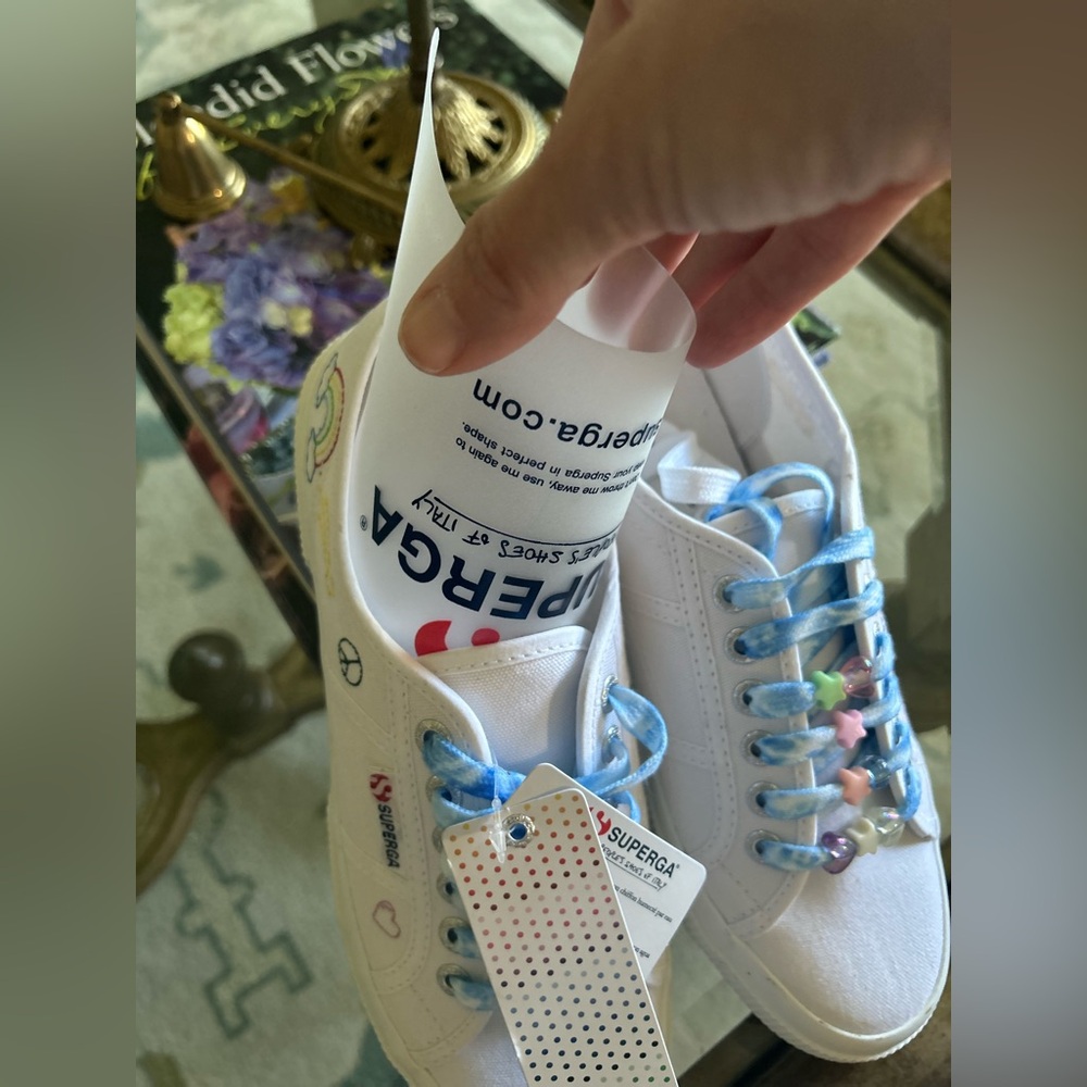 278 Superga Fantasia 2750 EMBROIDERY Women   Rainbow Peace size 39. NWT - Picture 2 of 11